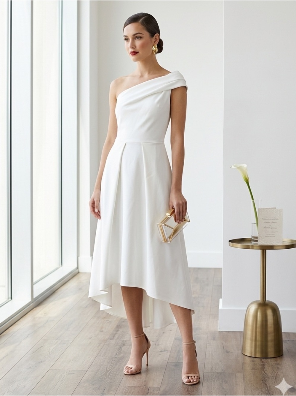 Chiara Boni La Petite Robe White One Shoulder High-Low Dress - US 4